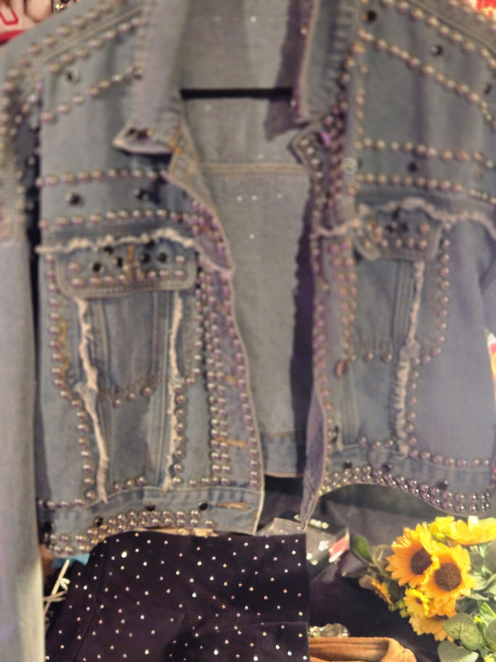 Daisy Blue Studded Distressed Denim Jacket